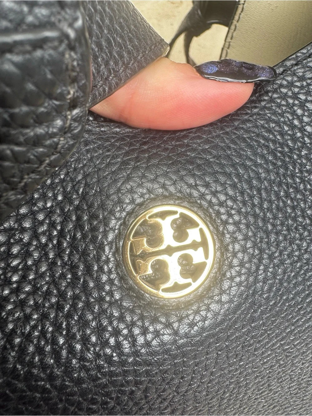 Tory Burch Black Pebbled Leather Hobo with Logo Medallion